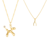 Balloon Dog Poodle & Wishbone Necklace Layering Set in Sterling Silver
